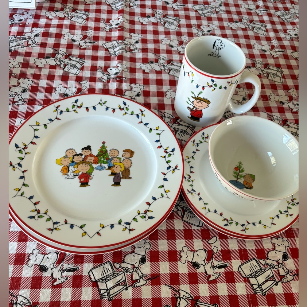 Peanuts Holiday Dinnerware Set by Peanuts in White, Red, Green, Blue, Yellow